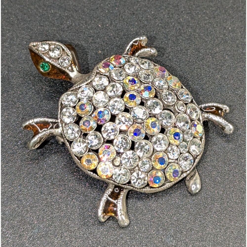 AB Rhinestone Turtle Brooch - Picture 1 of 6